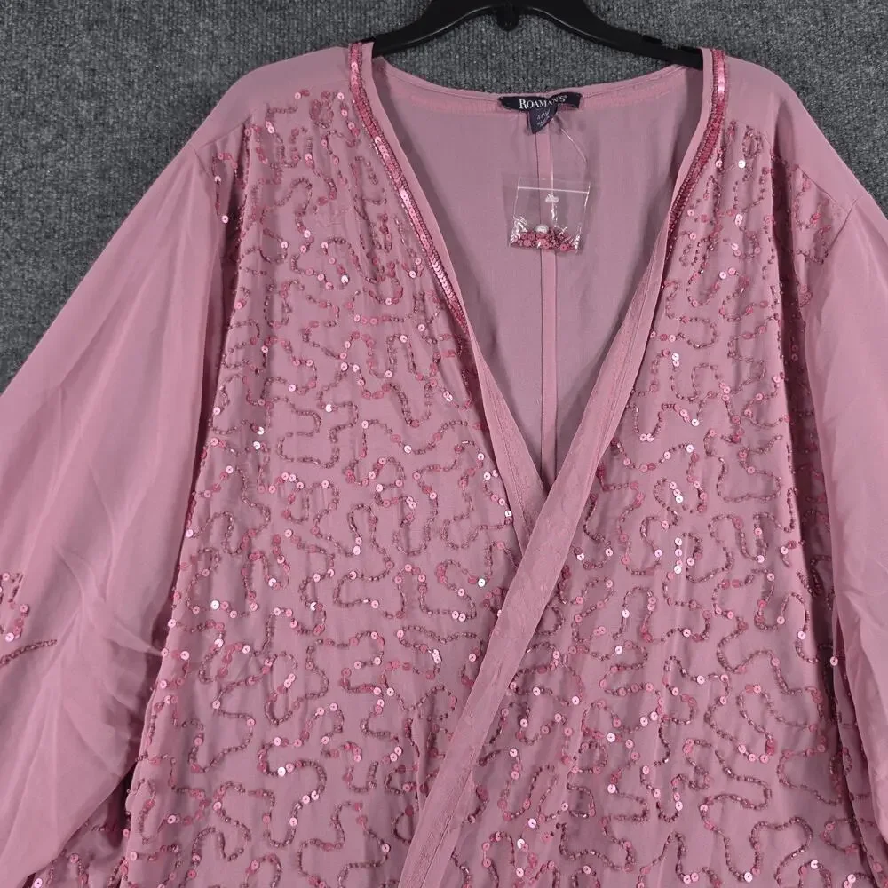 Roaman's Women 44W Mauve Pink 3PC Sequin Beaded Duster Pant Set Formal Plus Size
